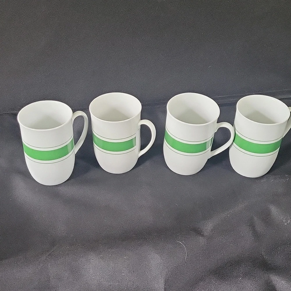 Vintage Leonard Porcelain Green Striped mug set 4